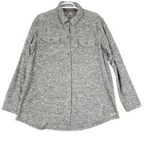 Eddie Bauer Women's XL‎ Heathered Gray Long Sleeve Button Up Shirt Fleece